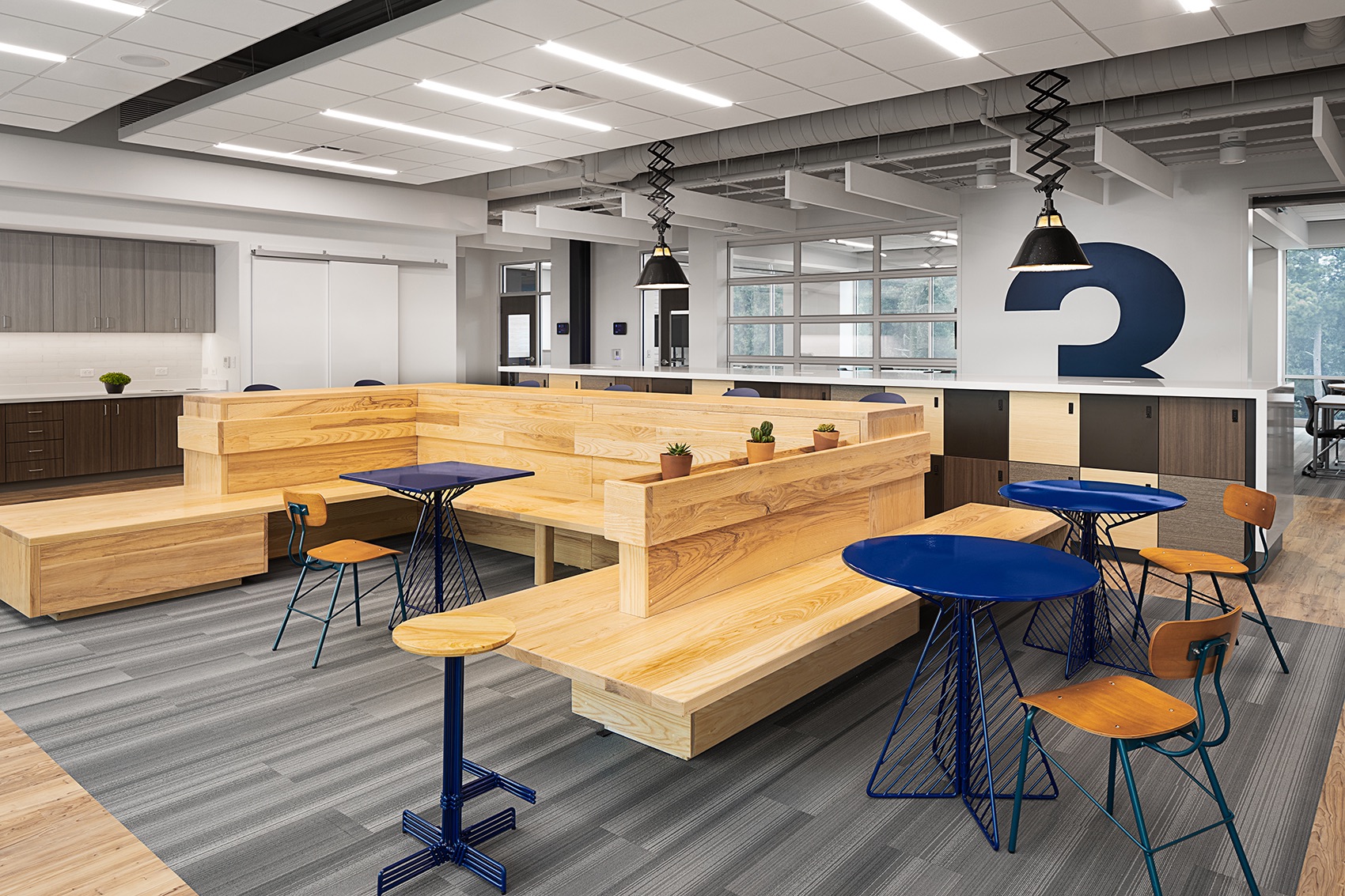 North neighborhood hub with blue color system and neighborhood number painted on the wall
